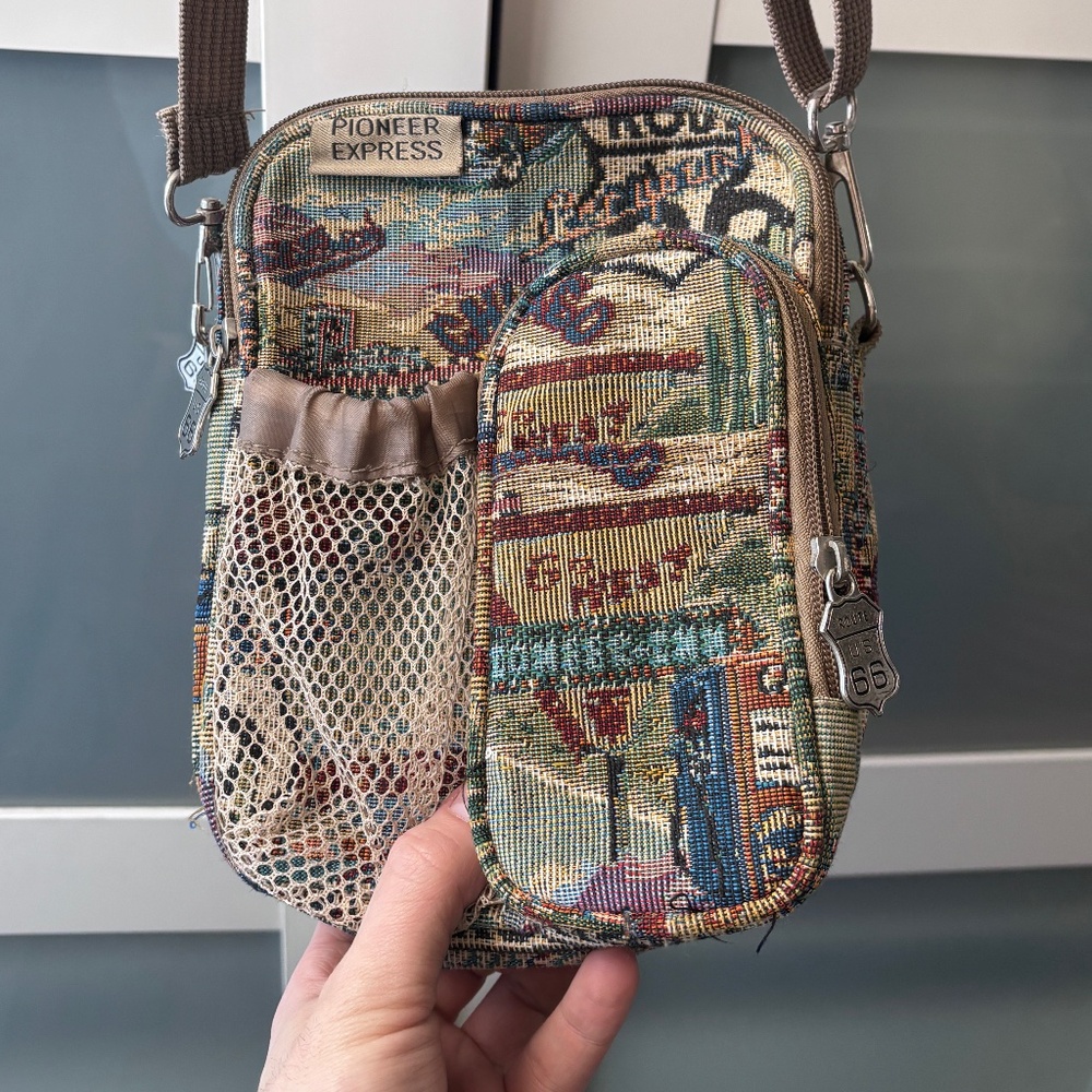 Vintage Pioneer Express Tapestry Crossbody Bag • Southwestern Woven Festival Uti
